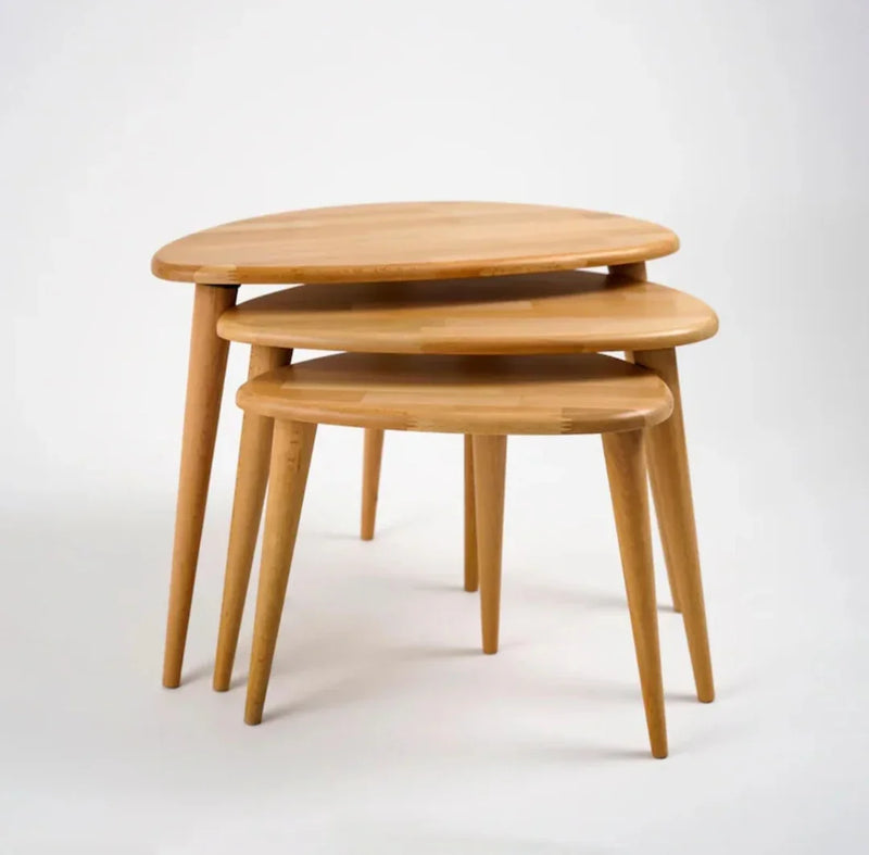 Three oval wooden - side tables set - Cataloug