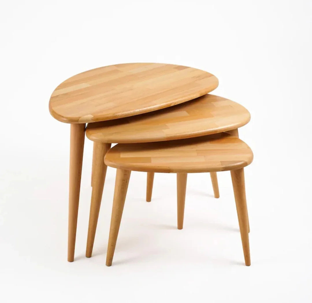 Three oval wooden - side tables set - Cataloug