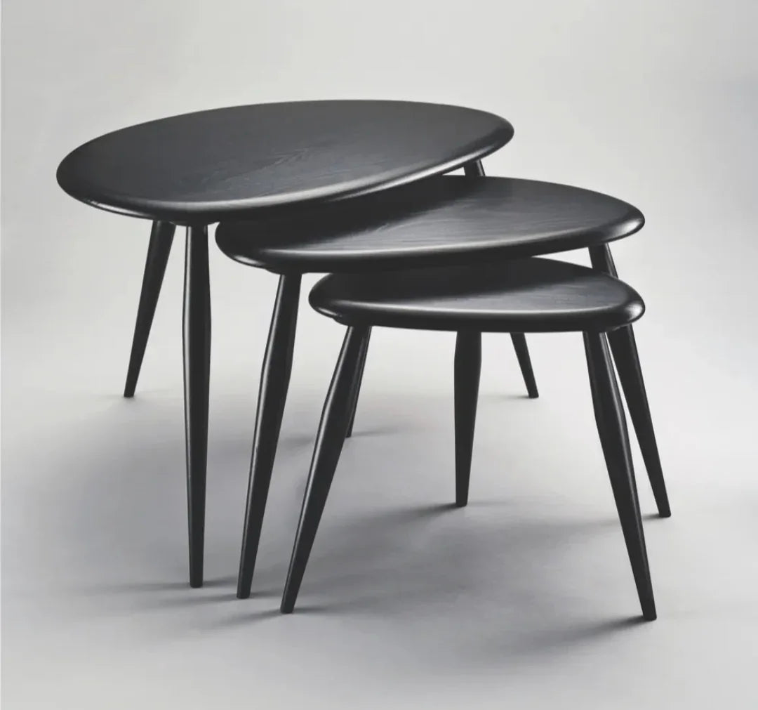 Black three-sided oval side table set - Cataloug