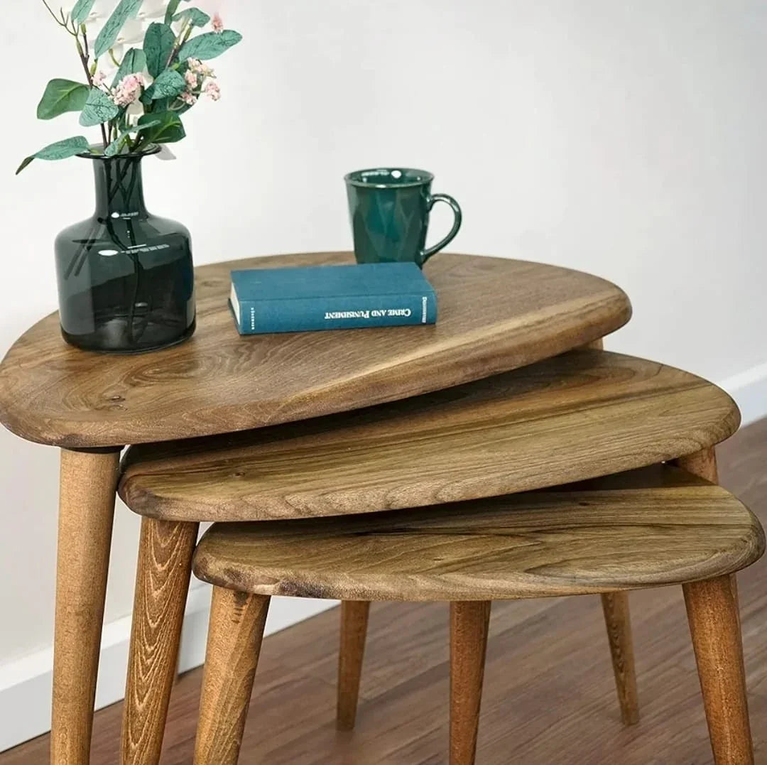 Brown three - piece oval side table set - Cataloug