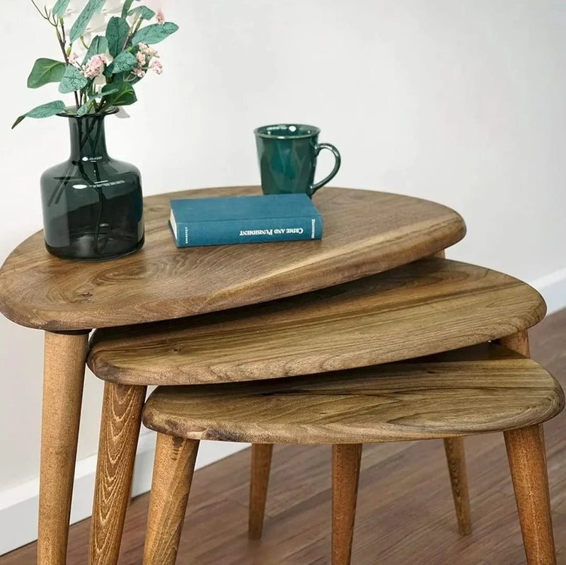 Brown three - piece oval side table set - Cataloug