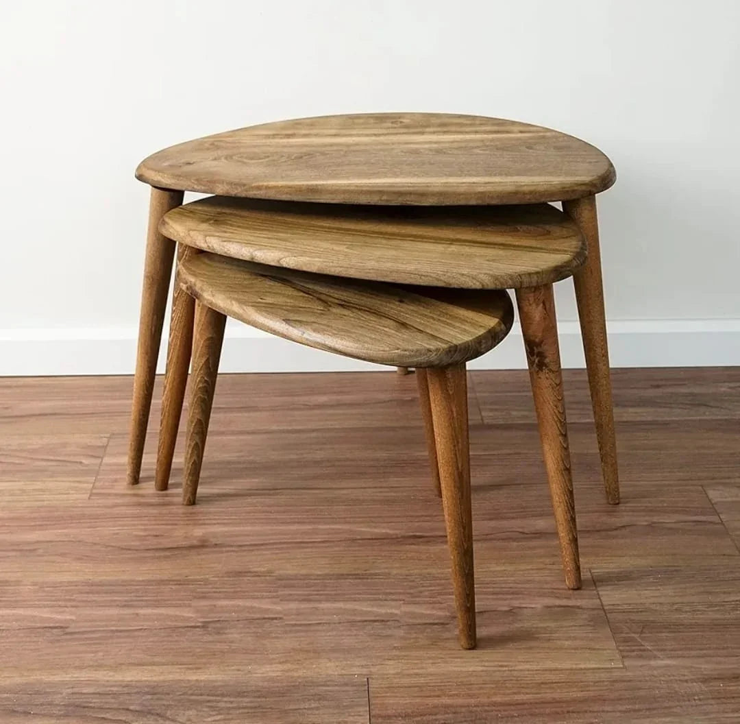 Brown three - piece oval side table set - Cataloug