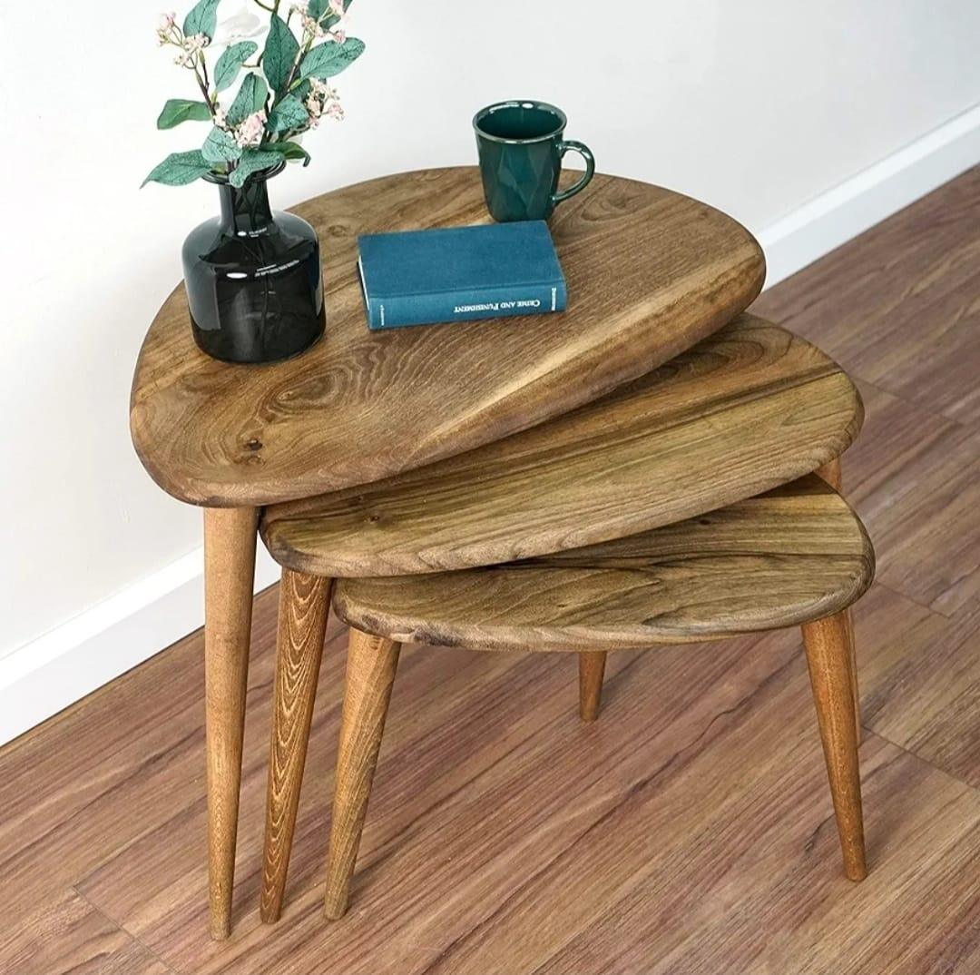 Brown three - piece oval side table set - Cataloug
