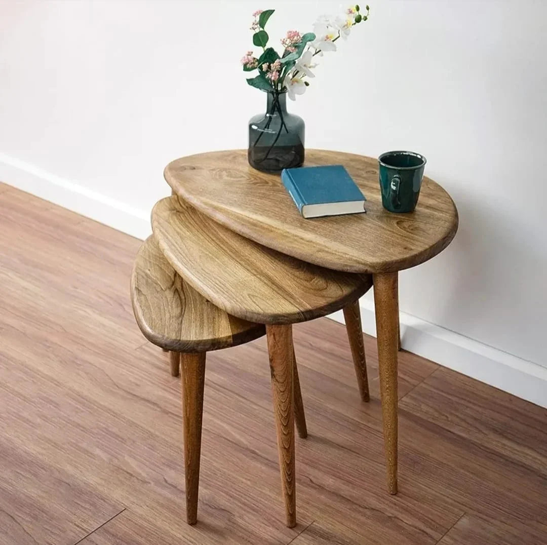Brown three - piece oval side table set - Cataloug