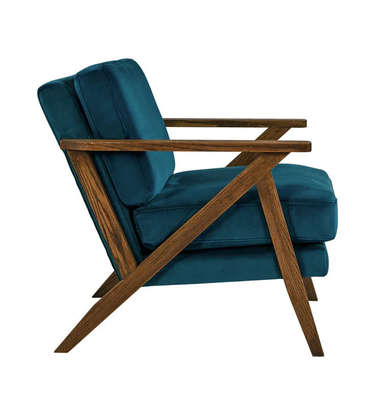 Arm Chair - Oak Wood - Linen Fabric - Blue - 80x80x90cm - Cataloug