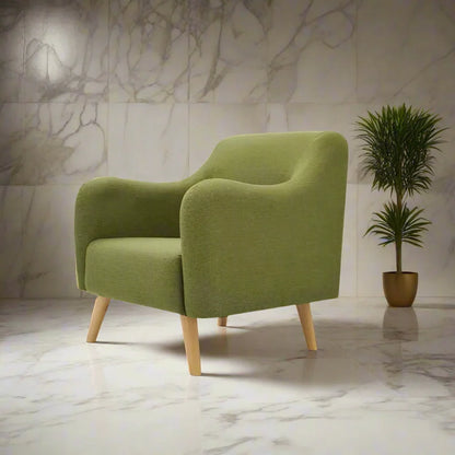 Arm Chair - Beech Wood - Linen  Fabric - Green - 80x80x90 cm