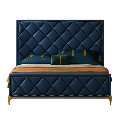 Bed-Beech Wood-Velvet-Navy-BW.BE.503.0051
