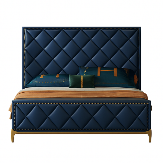 Bed-Beech Wood-Velvet-Navy-BW.BE.503.0051