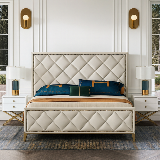 Bed-Beech Wood-Velvet-Beige-BW.BE.503.0052