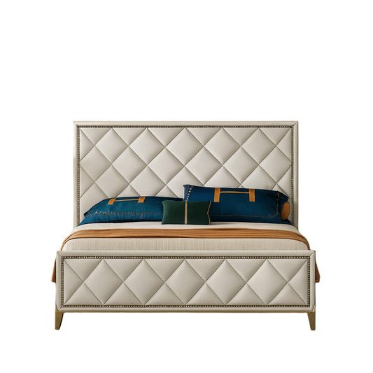 Bed - Beech Wood - Velvet - Beige - 160×195×140 cm - Cataloug