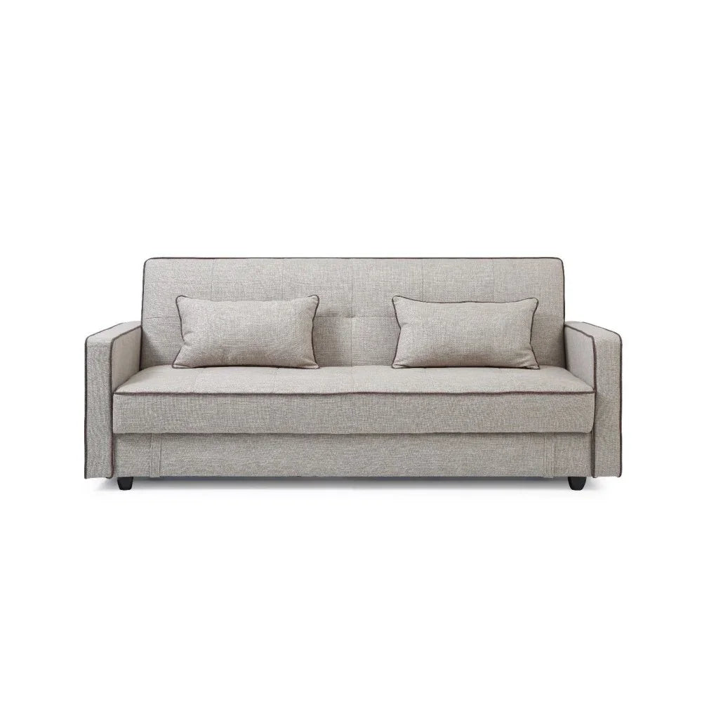 Sofa Storage - Beech Wood - Linen Fabric - Grey - 220x90x75 cm - Cataloug