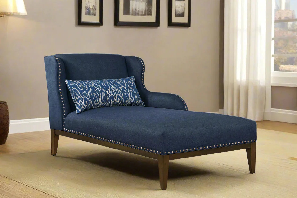 Chaise Lounge - Beech Wood - Linen Fabric - Blue - 160x90x80 cm - Cataloug