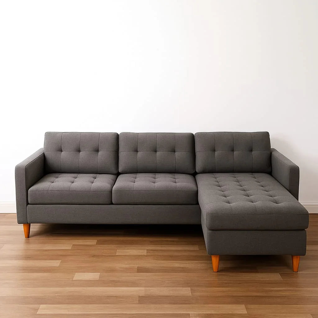 Sofa L Shape - Beech Wood - Linen Fabric - Grey - 240x170x90x70 cm - Cataloug