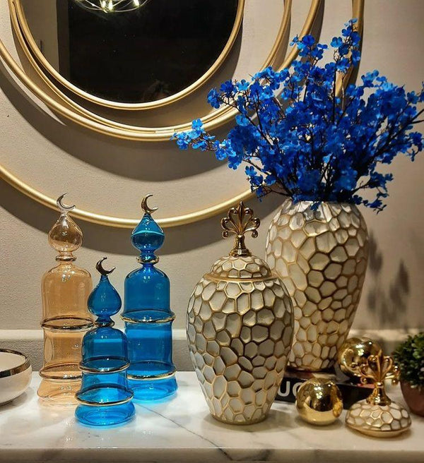 Polyster Vase-Polyster -Off White & Gold- Multi Size