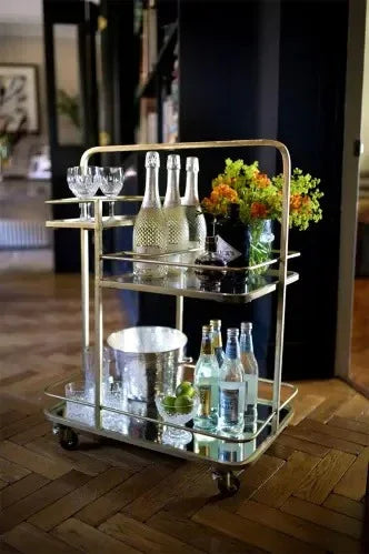 Serving Table - Steel - Glass - Gold - 60x40x80 cm