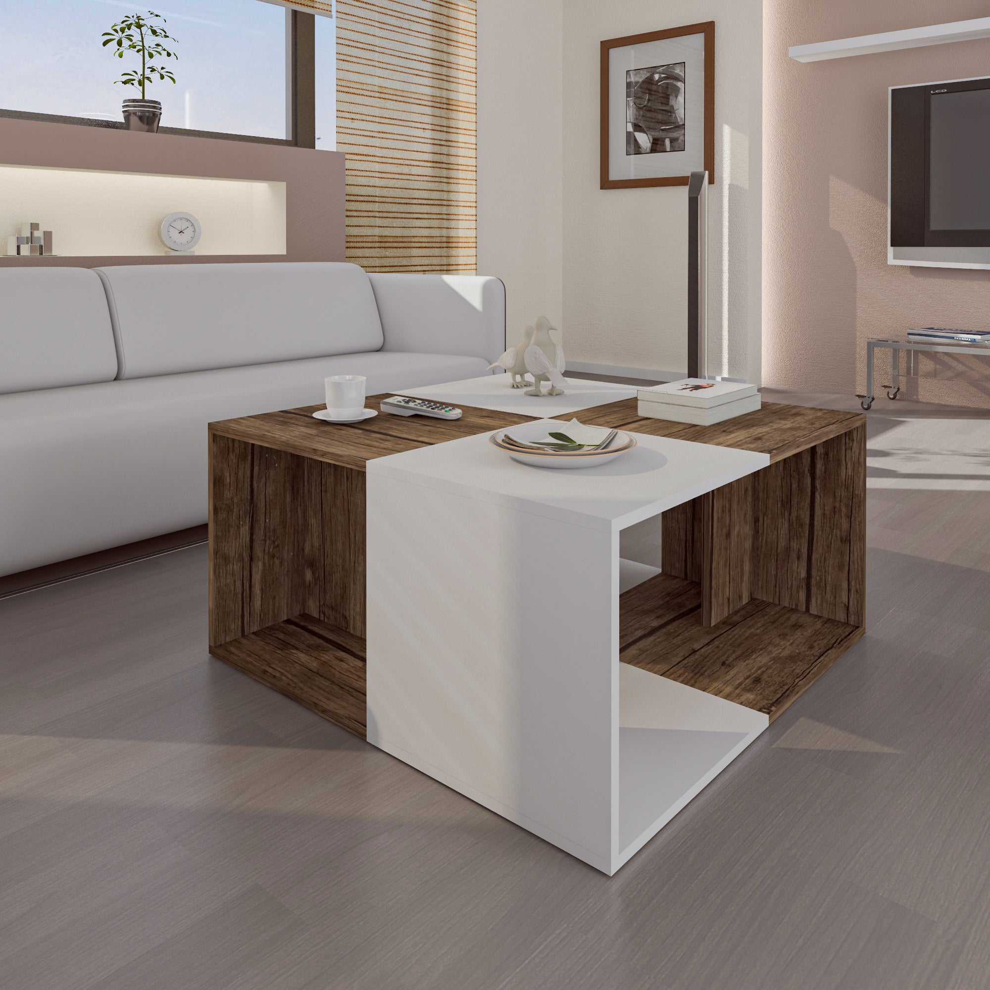 Coffee Table - MDF - Multi Color - 90x90x45 cm