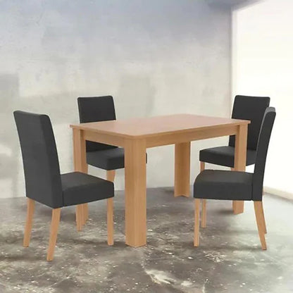 طاولة طعام - 4 كراسي - خشب MDF وخشب زان - بيج ورمادي - 120 × 80 × 80 سم