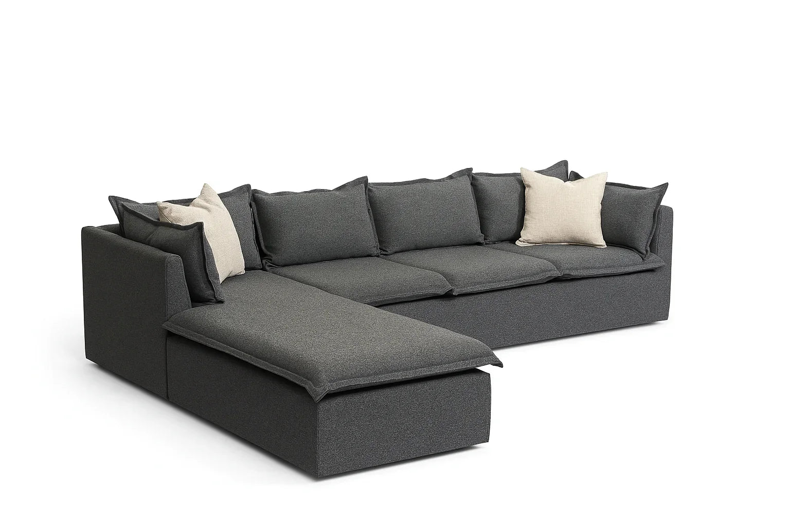 Sofa L Shape - Beech Wood - Linen Fabric - Grey - 300x200x85x75 cm - Cataloug
