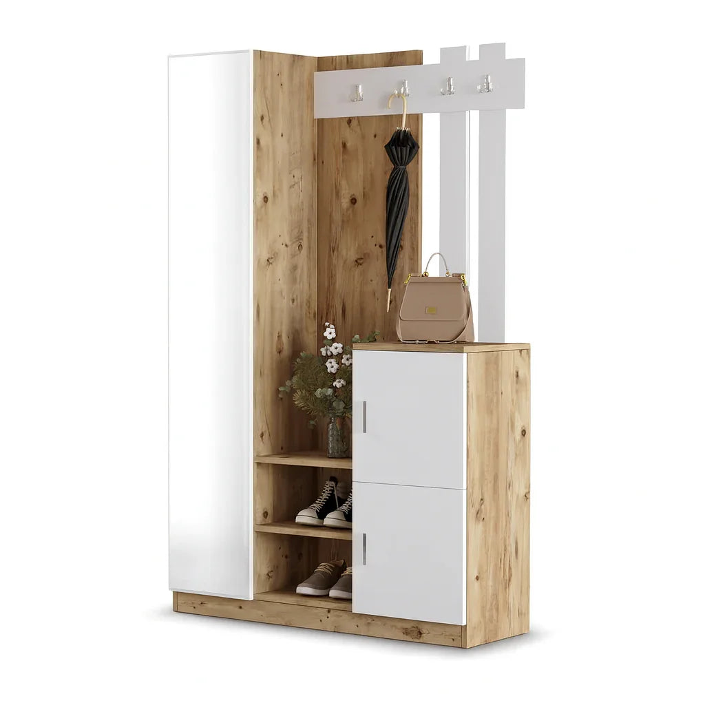 Shoe Rack - MDF wood - Beige & White - 140x40x200 cm - Cataloug