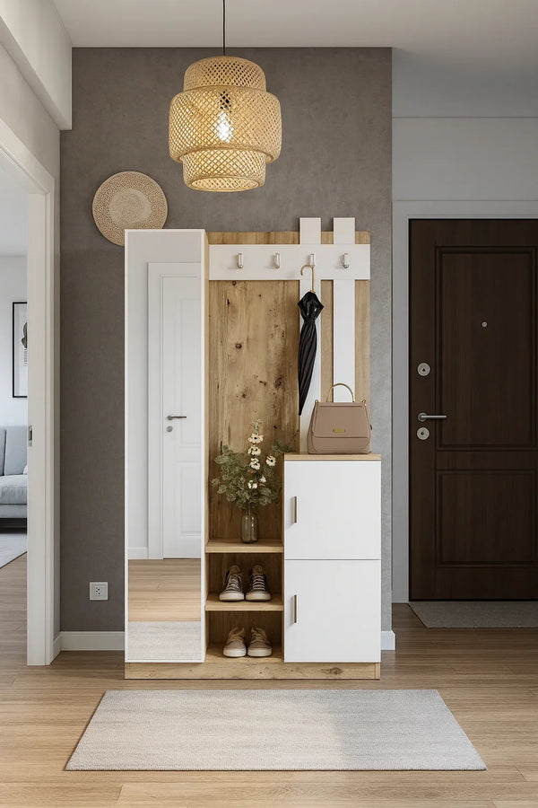 Shoe Rack - MDF wood - Beige & White - 140x40x200 cm - Cataloug