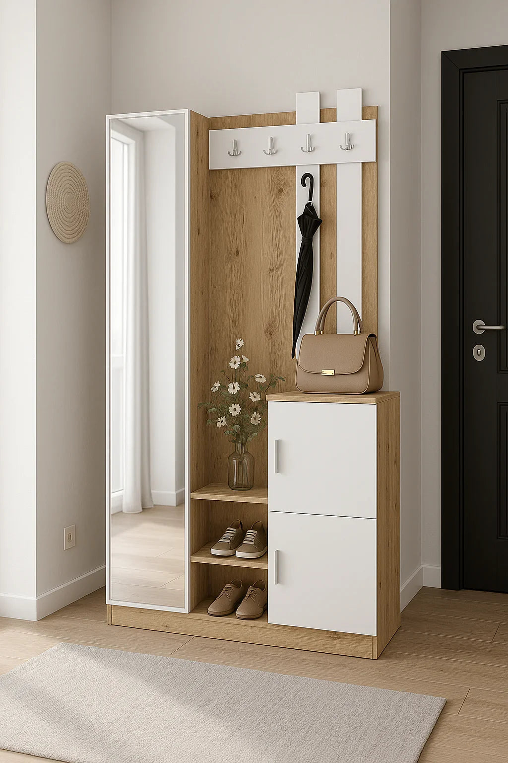 Shoe Rack - MDF wood - Beige & White - 140x40x200 cm - Cataloug