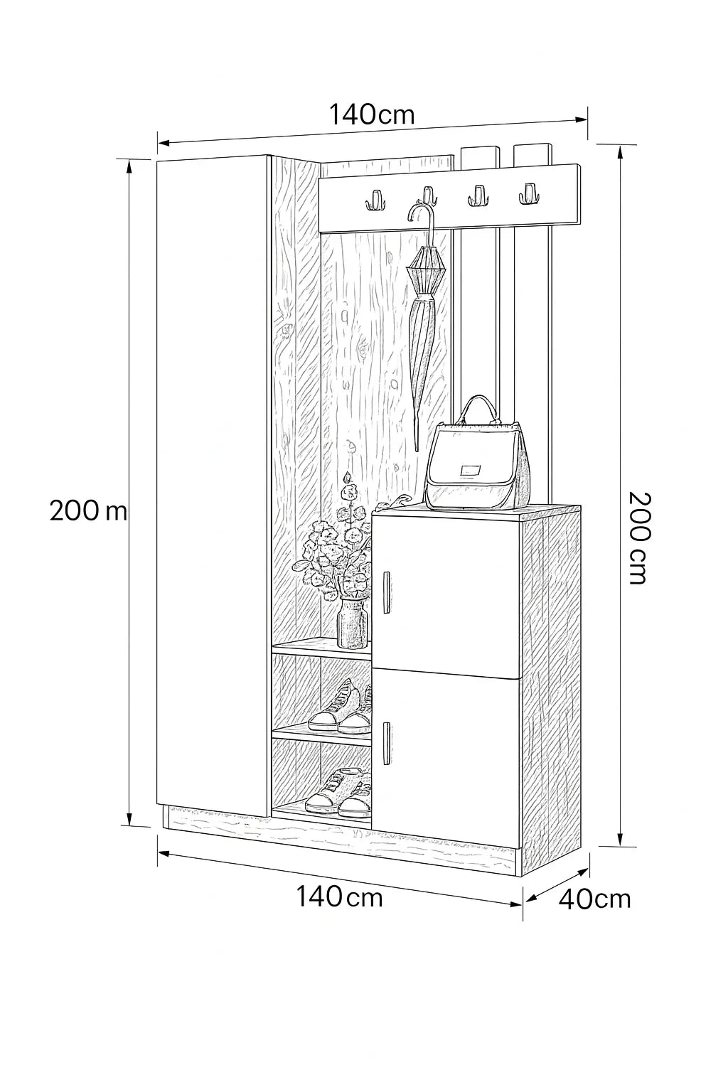 Shoe Rack - MDF wood - Beige & White - 140x40x200 cm - Cataloug