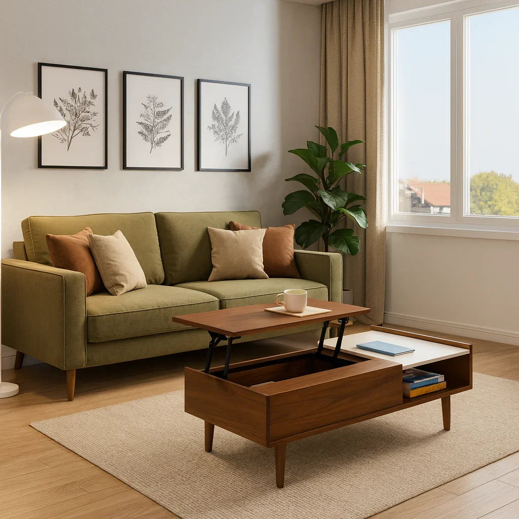 Coffee table - MDF Wood - Brown & White - 100x50x40 cm - Cataloug