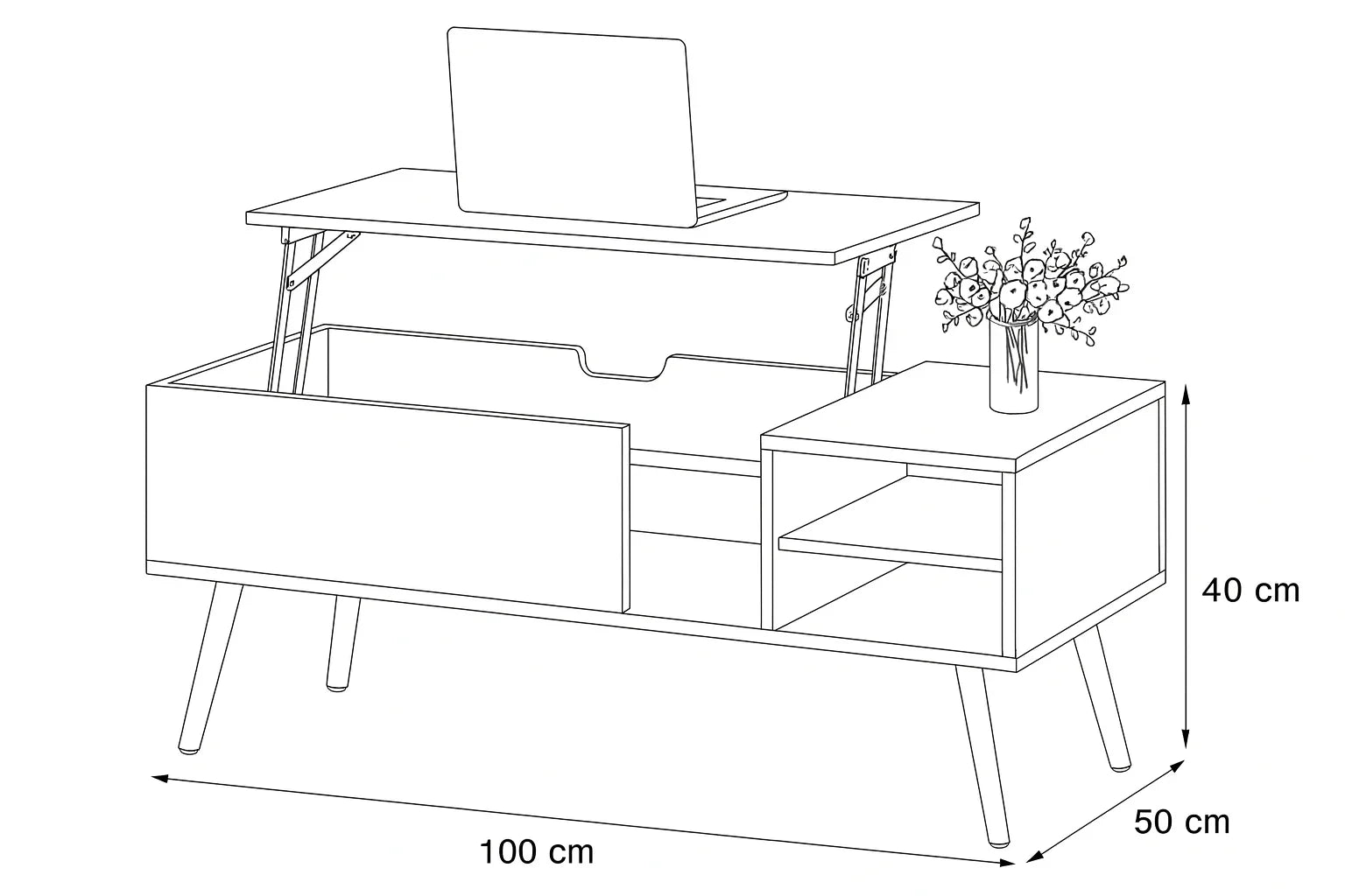 Coffee table - MDF wood - Black - 100x50x40 cm - Cataloug