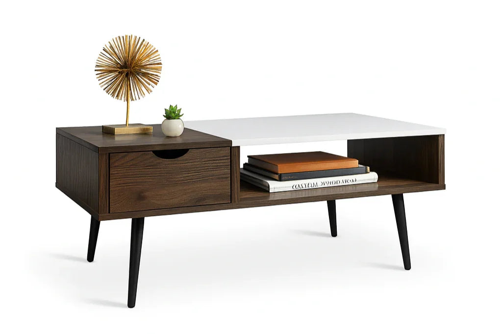 Coffee table - MDF wood - Brown & white - 100x50x40 cm - Cataloug