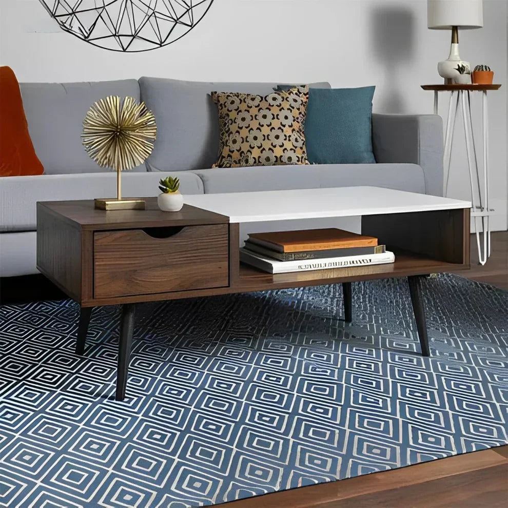 Coffee table - MDF wood - Brown & white - 100x50x40 cm - Cataloug