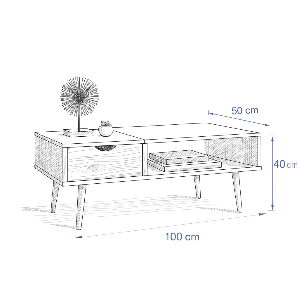 Coffee table - MDF wood - Brown & white - 100x50x40 cm - Cataloug