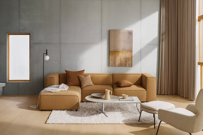 Sofa L Shape - Beech Wood - Linen Fabric - Brown - 280x180x90 cm - Cataloug