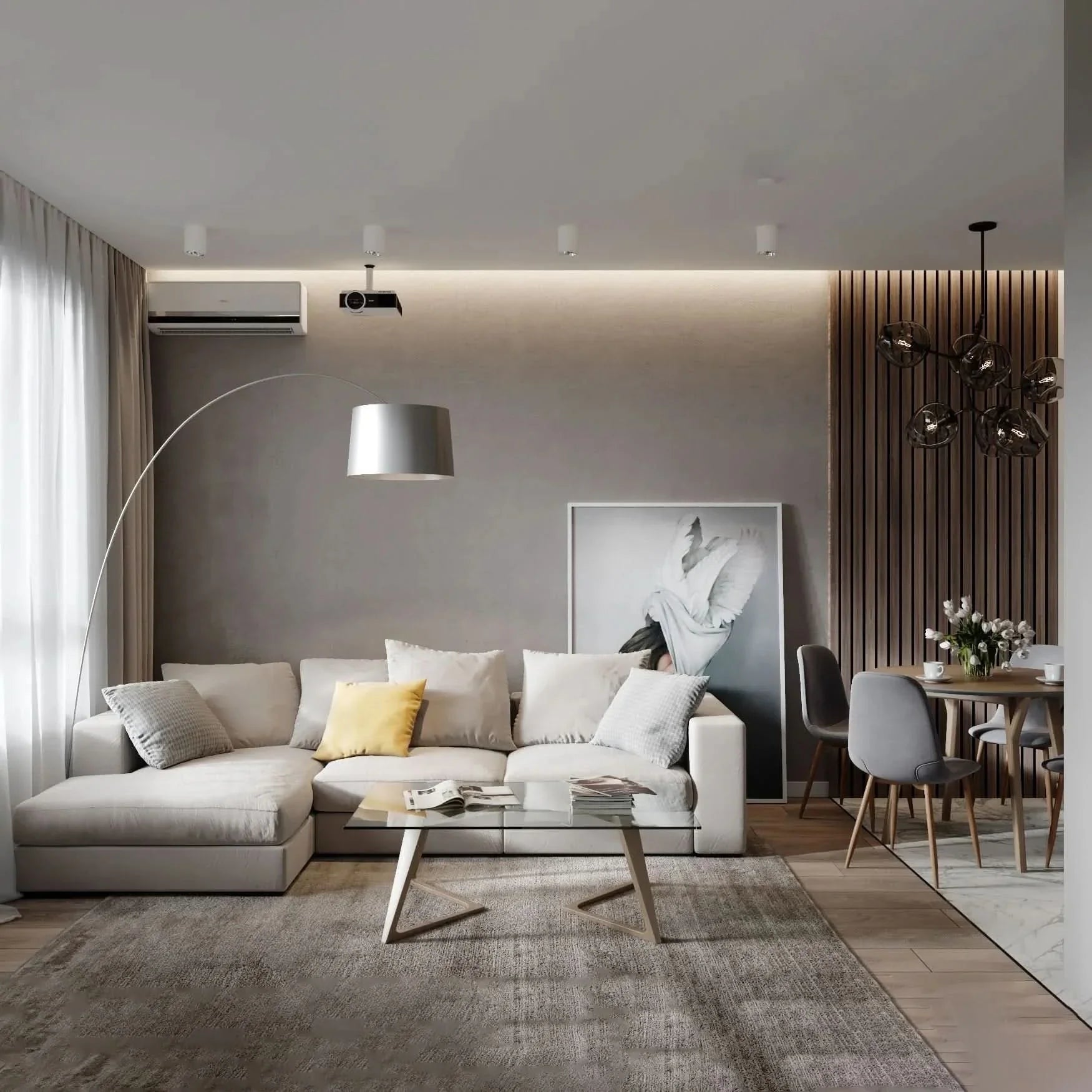 Sofa L Shape - Beech Wood - Linen Fabric - Beige - 240x180x90 cm - Cataloug