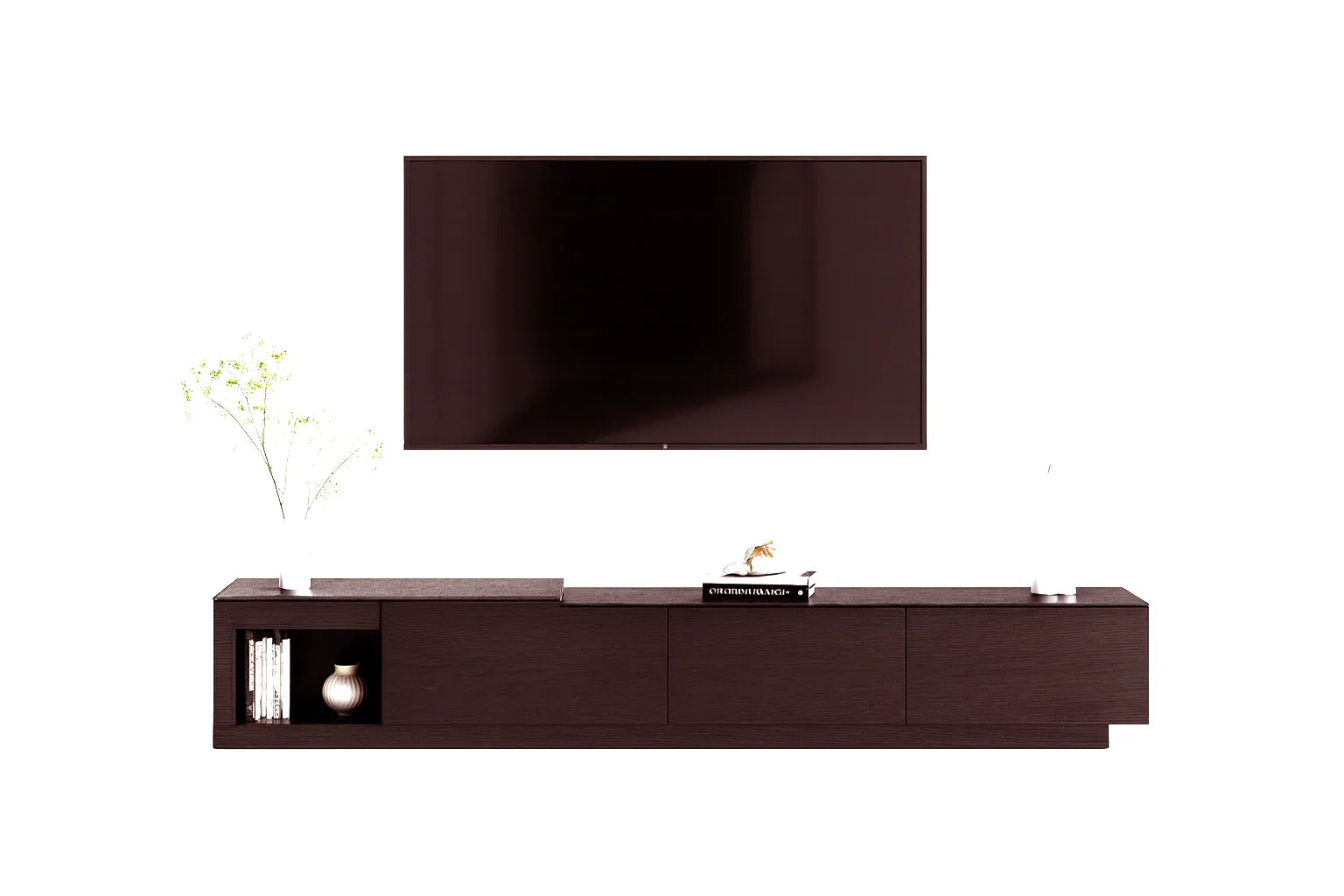 TV table - MDF wood - Brown - 190x35x35 cm - Cataloug