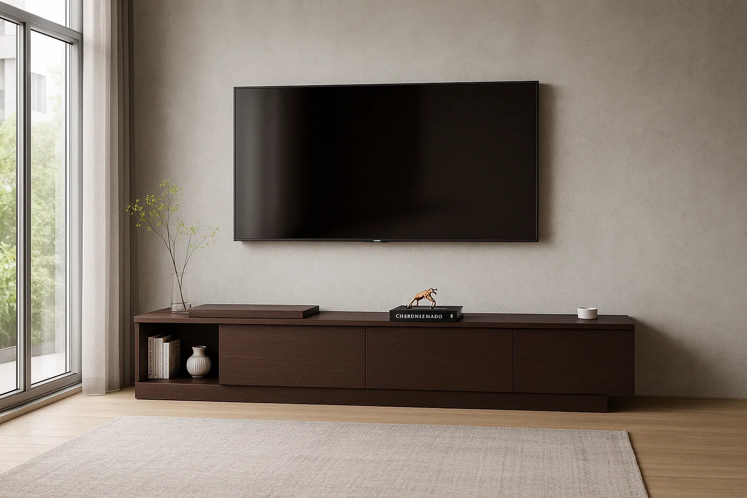 TV table - MDF wood - Brown - 190x35x35 cm - Cataloug