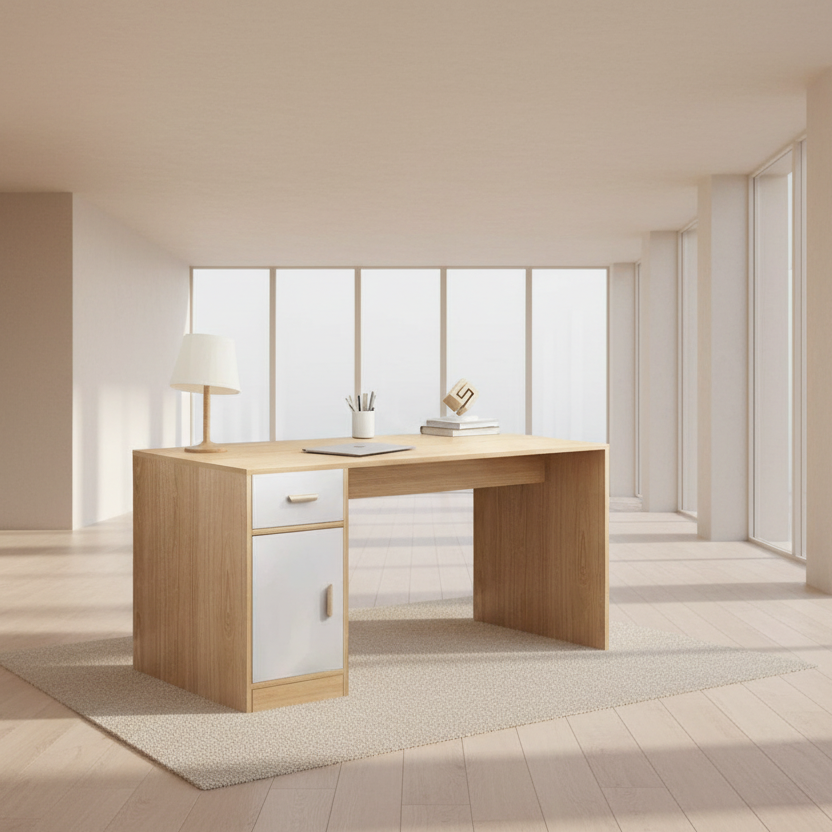 مكتب - خشب إم دى إف - بيج وأبيض - 100×50×75 سم