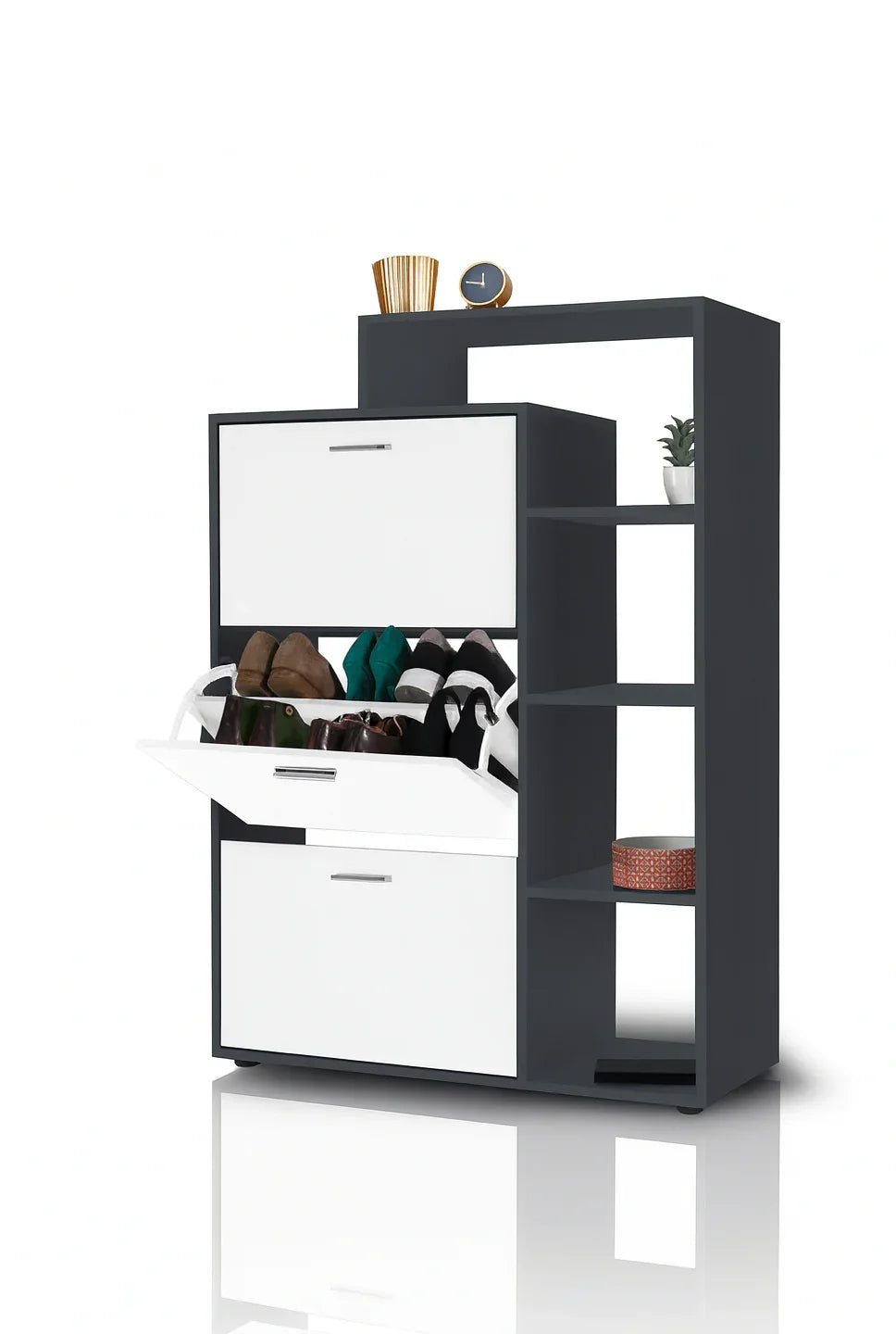 Shoe rack - MDF Wood - Grey & White - 80x35x100 cm - Cataloug