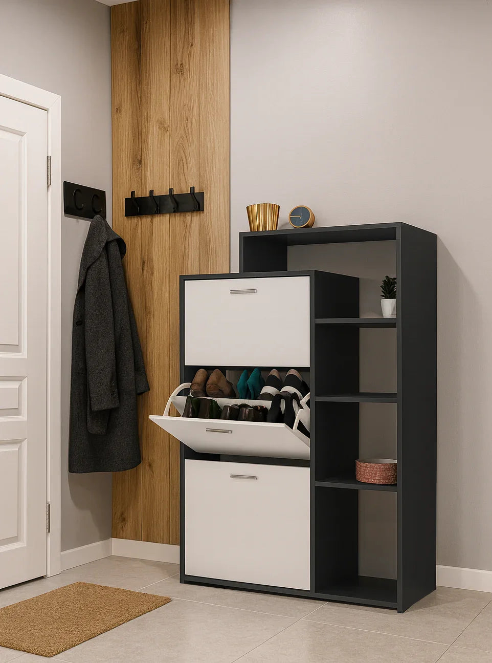 Shoe rack - MDF Wood - Grey & White - 80x35x100 cm - Cataloug