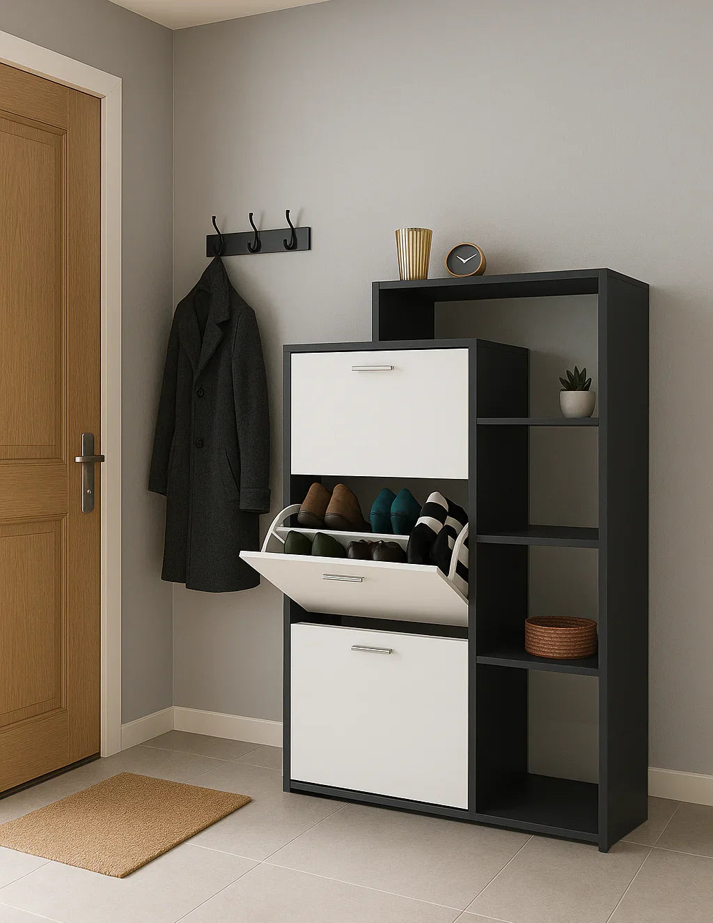 Shoe rack - MDF Wood - Grey & White - 80x35x100 cm - Cataloug