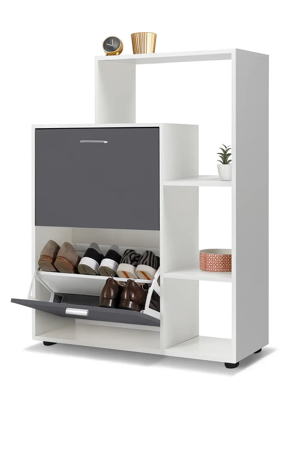 Shoe Rack - MDF wood - White & grey - 80x35x100 cm - Cataloug