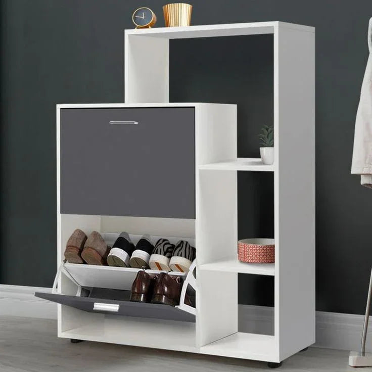 Shoe Rack - MDF wood - White & grey - 80x35x100 cm - Cataloug