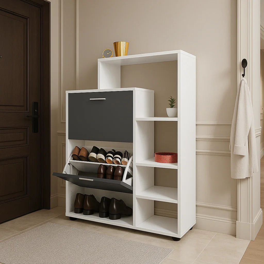 Shoe Rack - MDF wood - White & grey - 80x35x100 cm - Cataloug