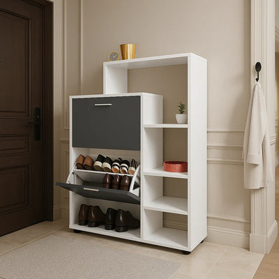 Shoe Rack - MDF wood - White & grey - 80x35x100 cm - Cataloug