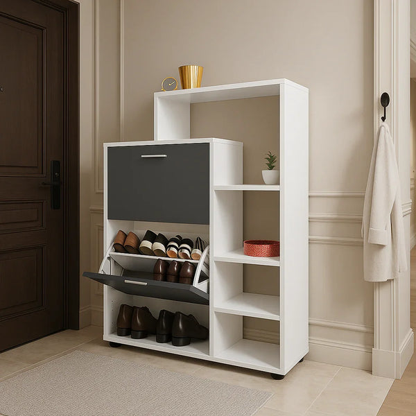 Shoe Rack - MDF wood - White & grey - 80x35x100 cm - Cataloug