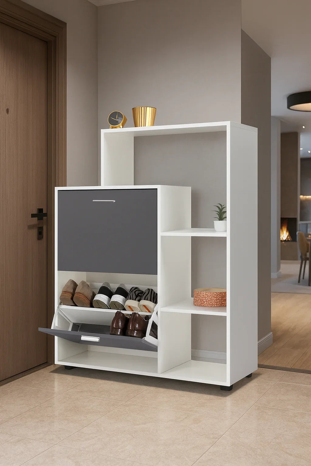 Shoe Rack - MDF wood - White & grey - 80x35x100 cm - Cataloug