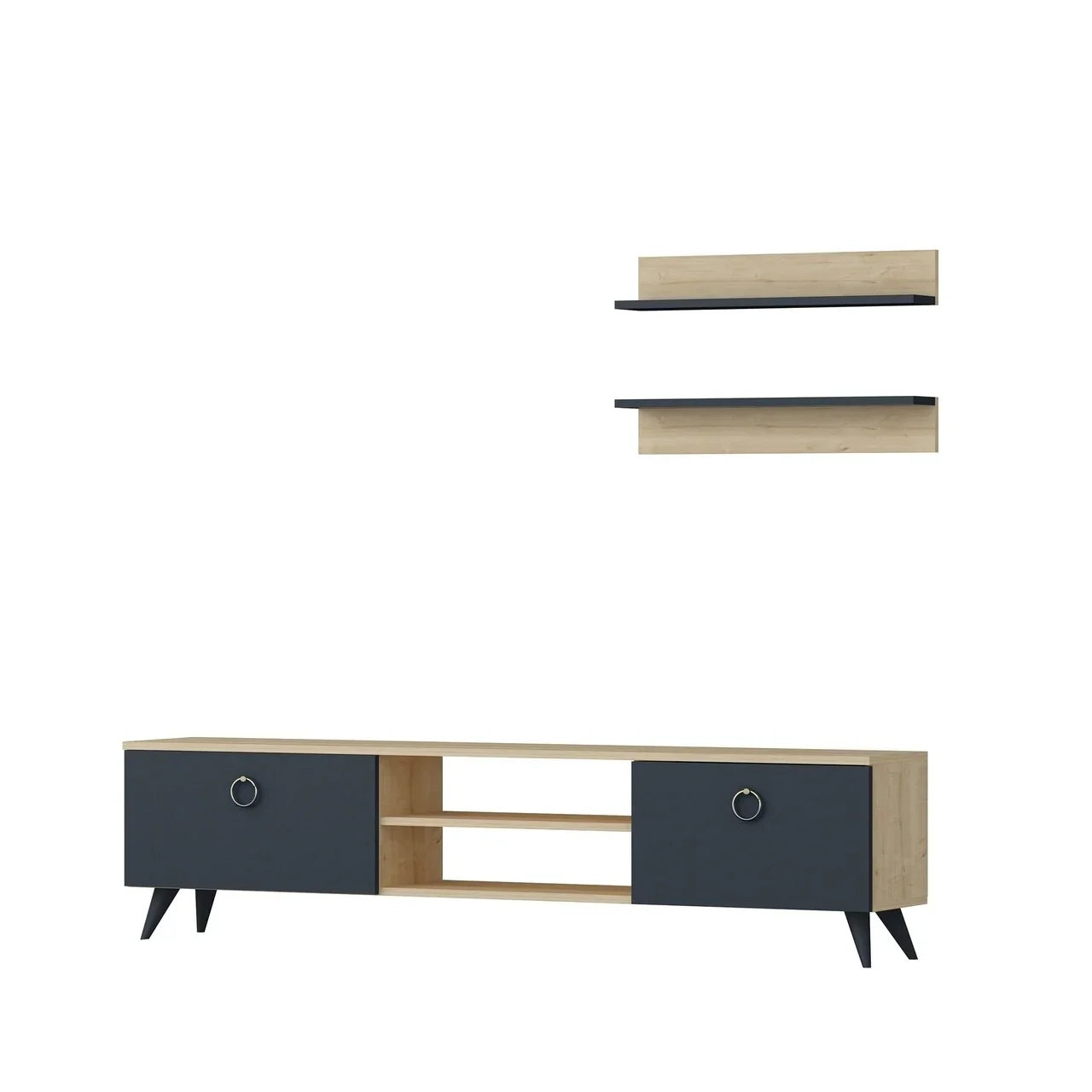 TV table - MDF wood - Beige & grey - 150x35x45 cm - Cataloug