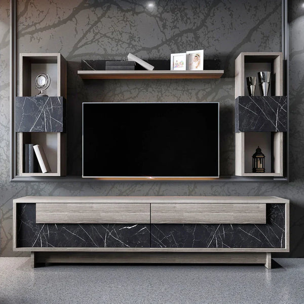 TV table - MDF wood - Beige & grey - 180x35x40 cm - Cataloug