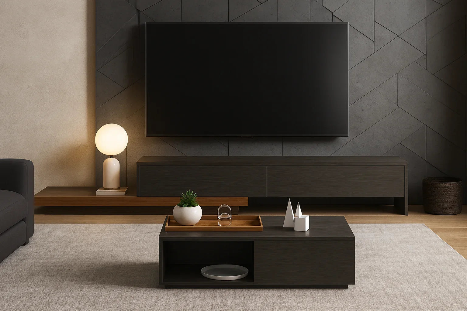 Bundle of TV Table and Coffee Table - MDF wood - Brown & grey - Cataloug