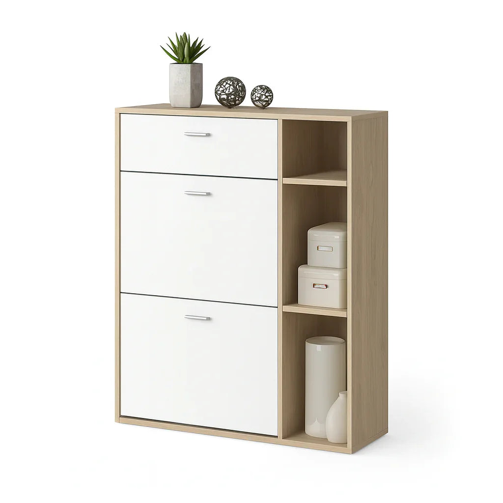 Shoe Rack - MDF wood - White & Beige - 80x35x100 cm - Cataloug