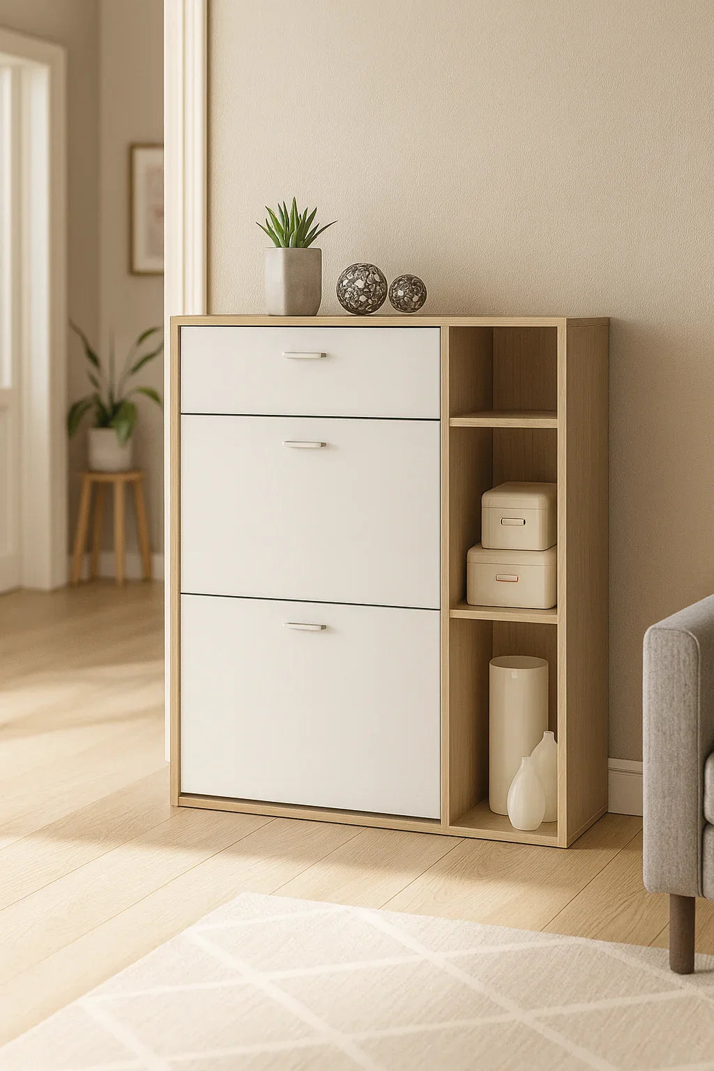 Shoe Rack - MDF wood - White & Beige - 80x35x100 cm - Cataloug